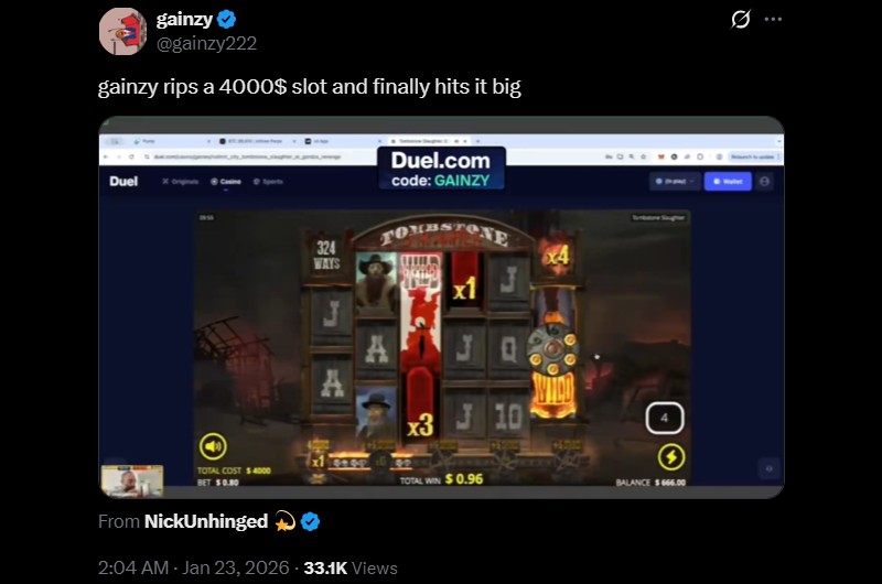 Twitter Gainzy 23K Duel Slot Win